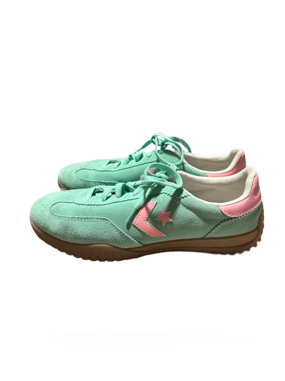 Converse Run Star Trainer Women's 7 Casual Sneaker Suede Aqua Pink Lace Up Low